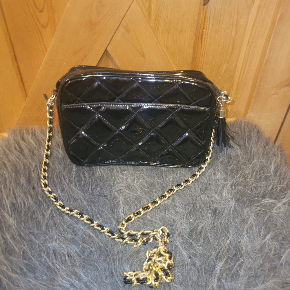 Giani Bernini Patent Leather Black Quilted Crossbody Bag Vintage